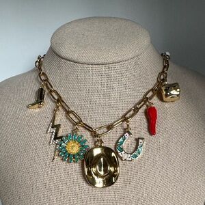 Cowboy Hat Gold Charm Necklace with Colorful Accents